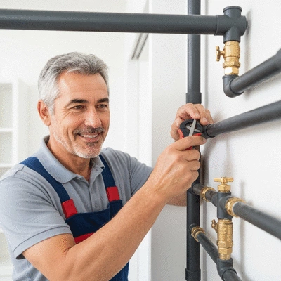 Professional inspecting plumbing pipes for leaks