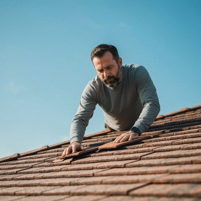 Person inspecting roof for damage after a storm
